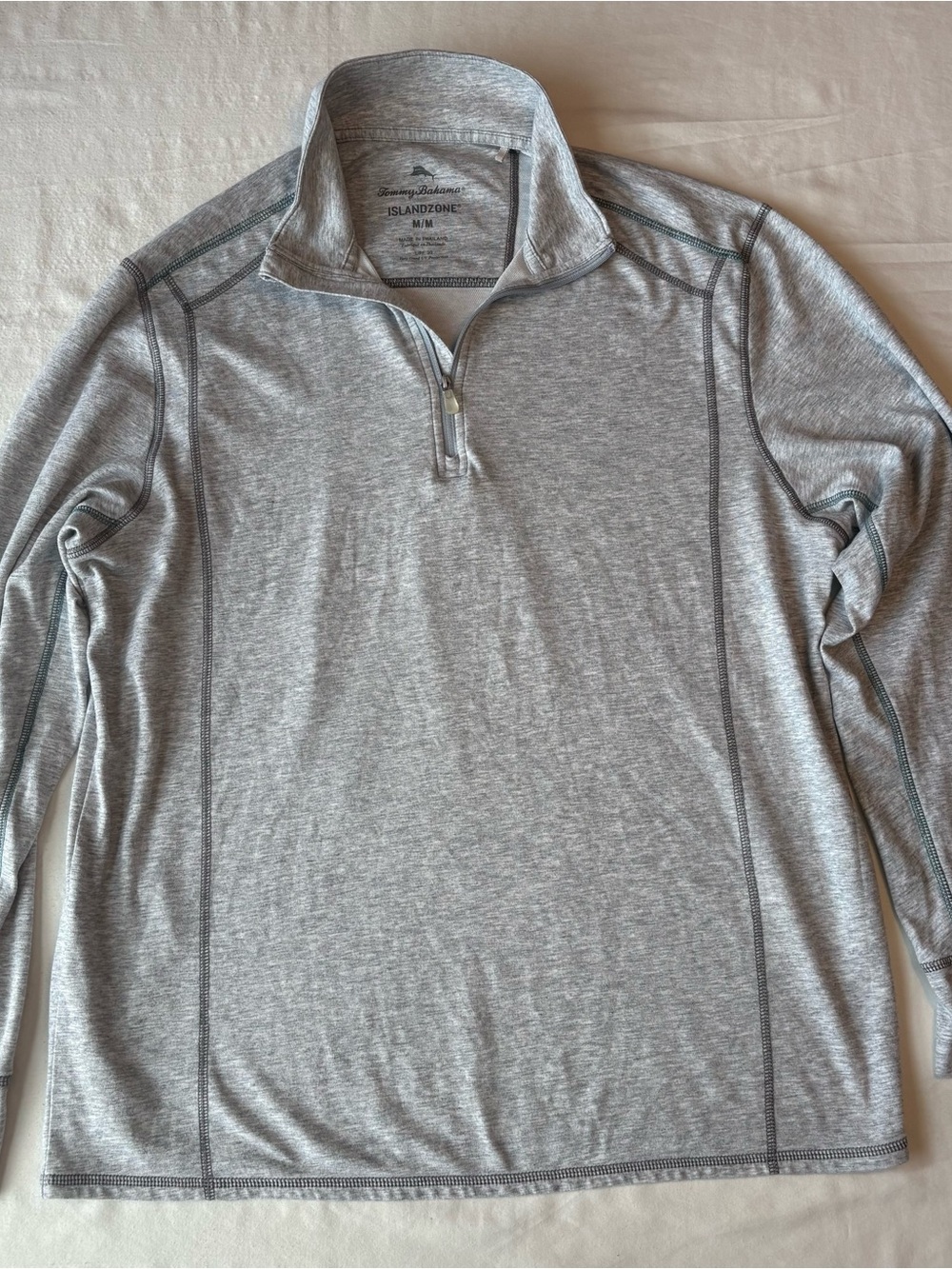 Tommy Bahama Island Zone Gray Heather 1/4 Zip, UPF 30 Very Good UV Protection